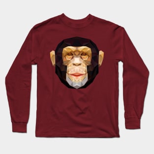 Portrait of Monkey Face | Polygonal Animals Long Sleeve T-Shirt